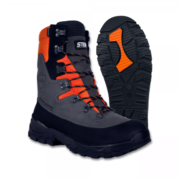 black and orange chainsaw boots