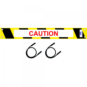 caution sign with two bungees