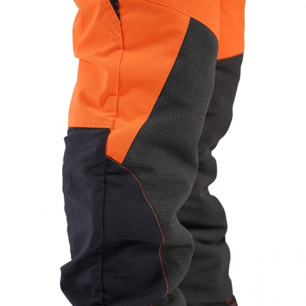 men's orange and black chainsaw pants
