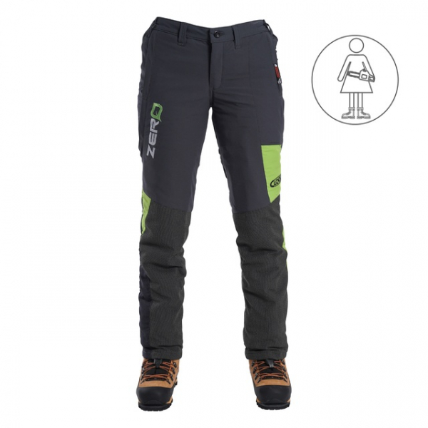 women's grey and green chainsaw trouser