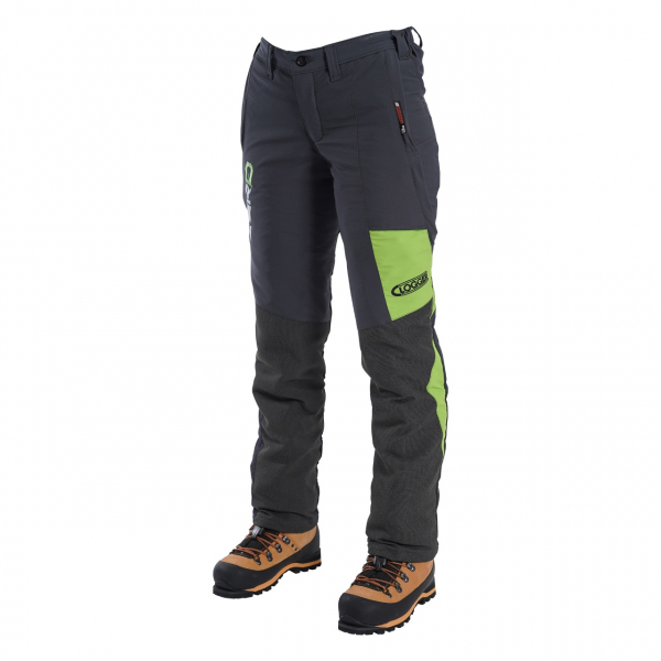women's grey and green chainsaw trouser