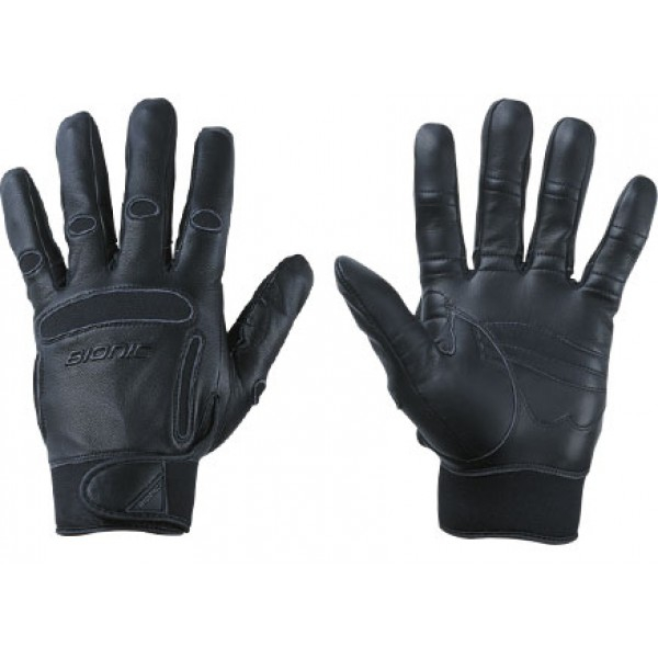 black leathered gloves