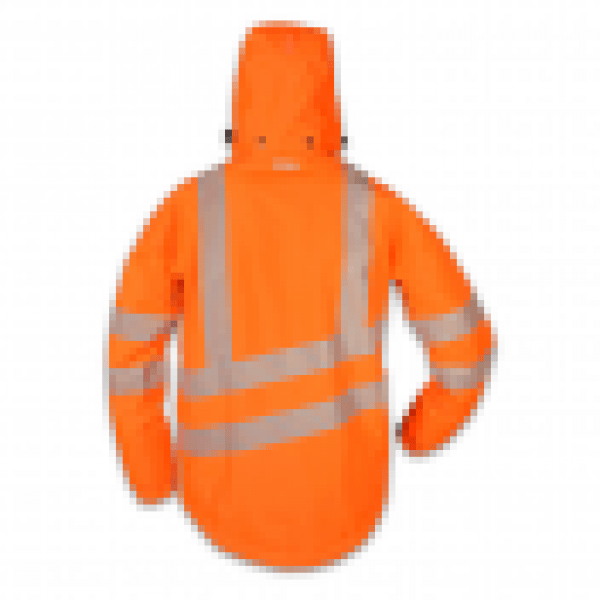 orange work jacket with hood and reflectors