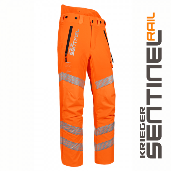 long orange chainsaw trousers with reflectors