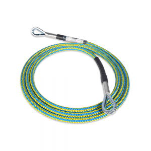 blue and yellow tied rope with two wire core and 3-way snapv