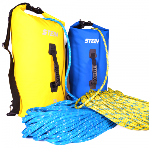 yellow and blue envoy storage bag with ropes