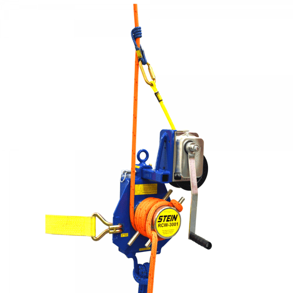 single lowering device with hand winch and ropes