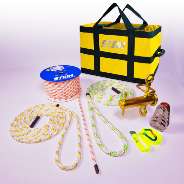 yellow bag with ropes and tools