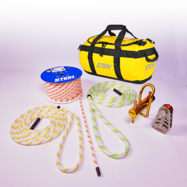 yellow bag with various rope and tools