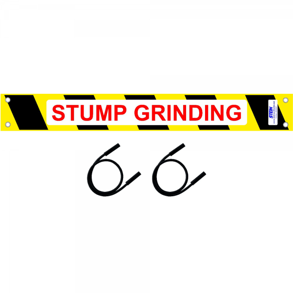 stump grinding sign with two bungees