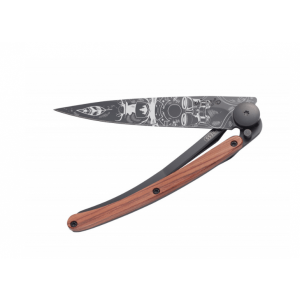 black rosewood folding knife with wilderness print