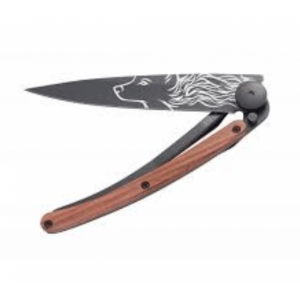 rosewood folding knife with wolf print