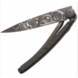 black carbon knife with watch movement print