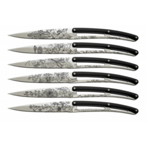 six small knives with flower design
