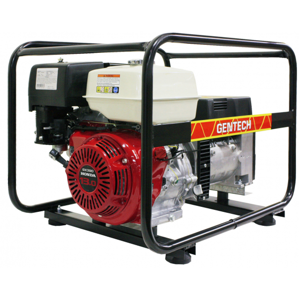 red powered generator with black metal frame