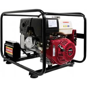 red powered generator with black metal frame