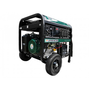 green portable generator with two small wheels and two handles